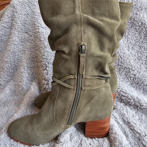 NEW Violet & Red Women's Janine Slouch Suede Leather Boots Size 7M Olive Green - Picture 7 of 9
